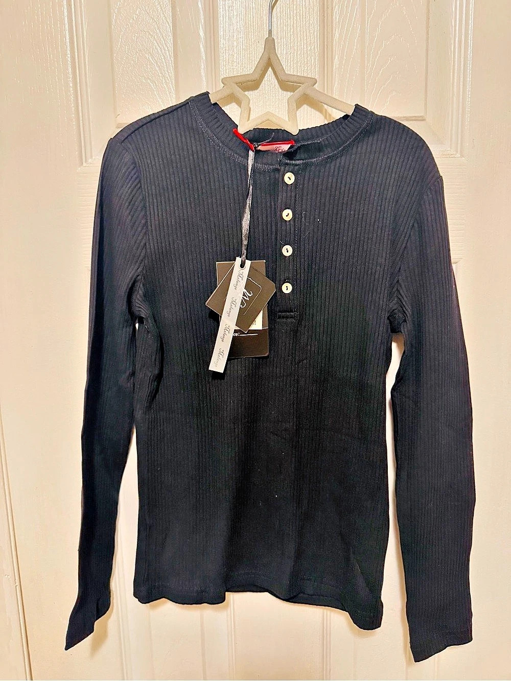 Wrangler LS Rib Shirt Ribbed Long Sleeve Shirt Black Girls 12 NWT
